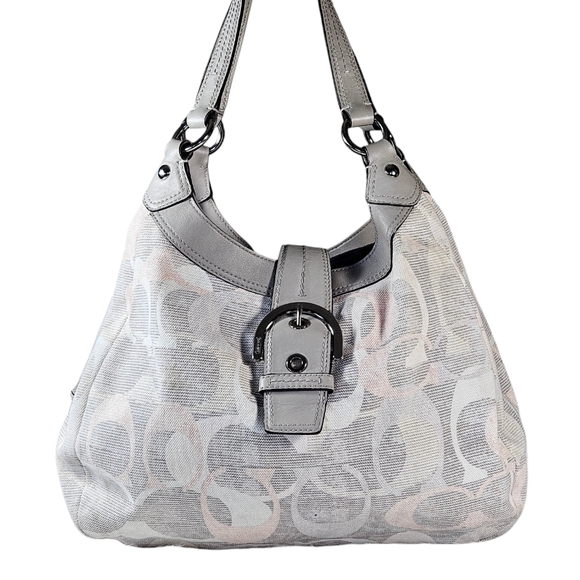 Coach Soho Optic Lynn Light Pastel Signature Canvas Gray Leather Trim Hobo Bag - Picture 1 of 16